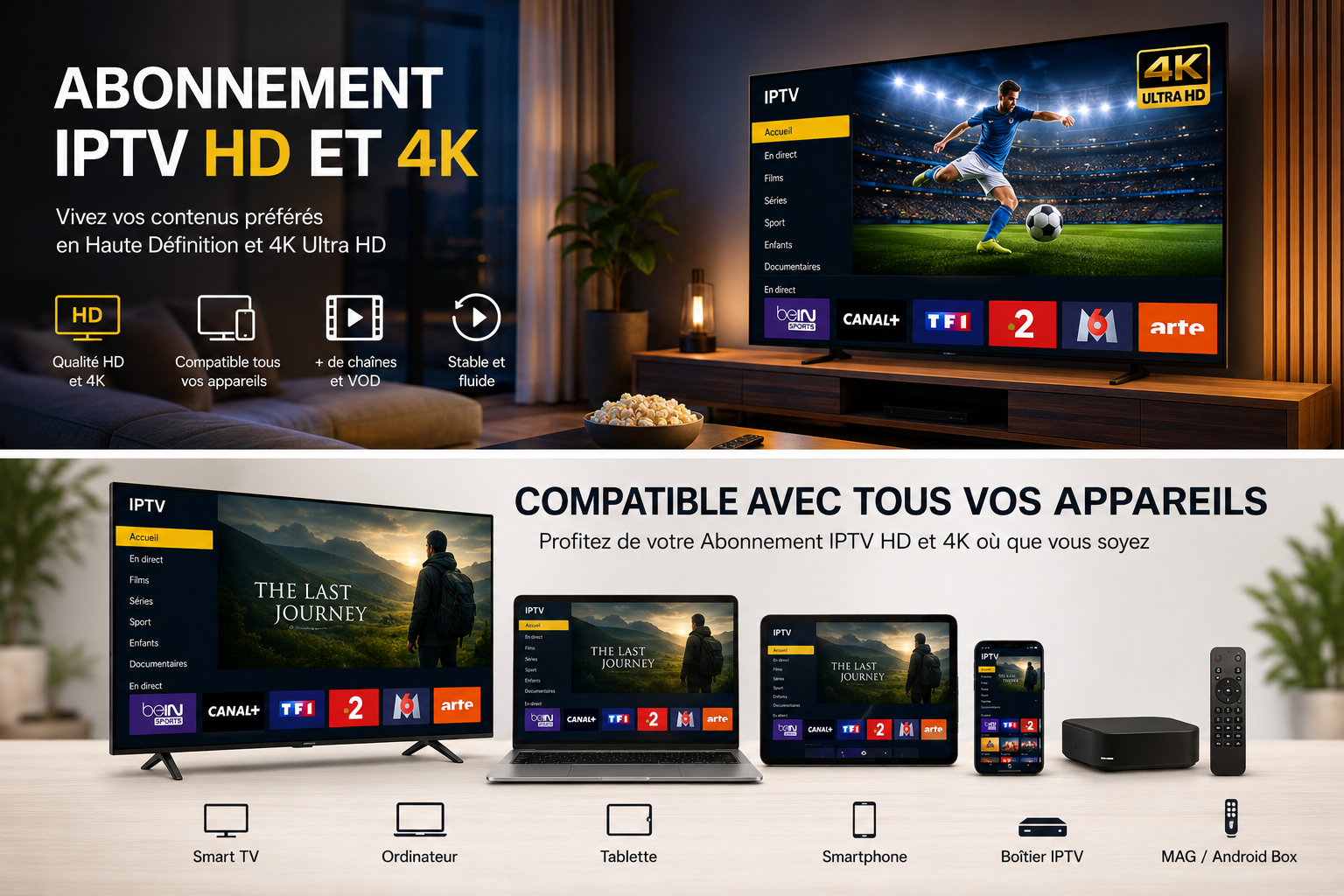 Abonnement IPTV HD et 4K sur Smart TV